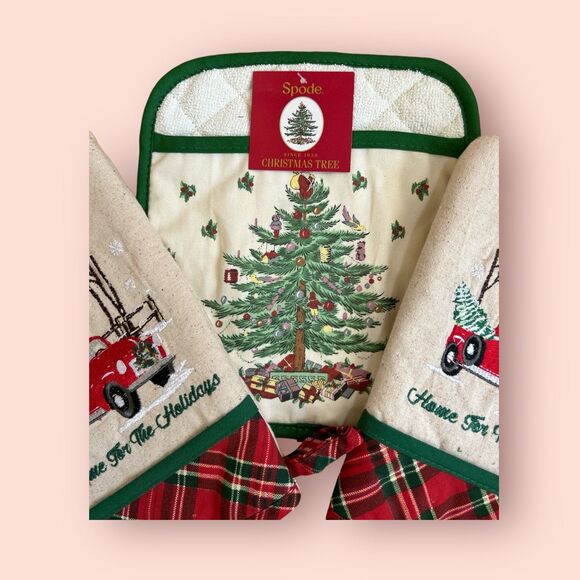 Spode Christmas Tree Oven Mitts Towels Bundle NEW - Picture 4 of 5